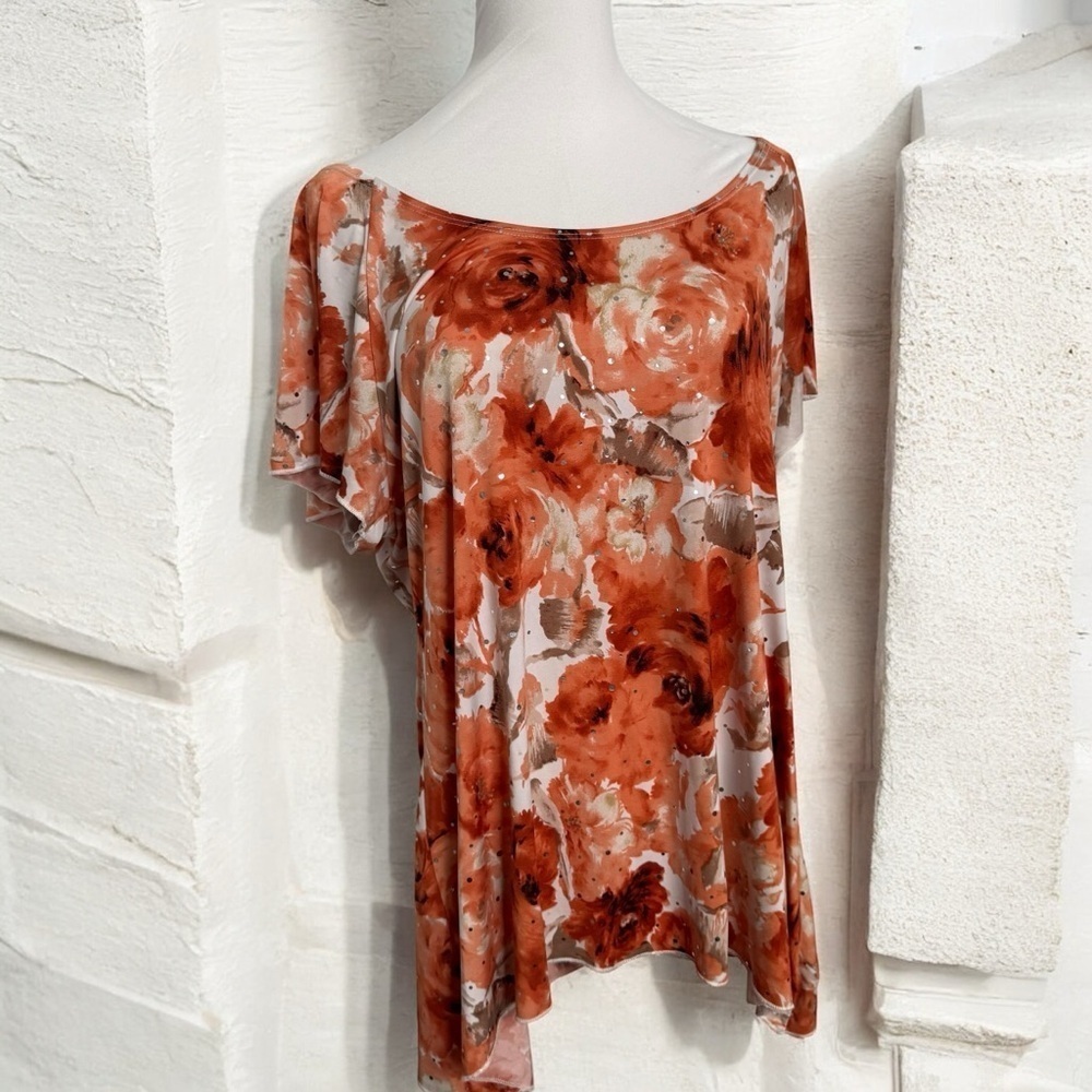 Floral Print Women's Top tropical fairy bling grunge boho XL